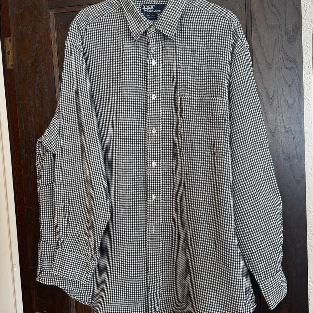 Ralph Lauren Black and White Gingham linen Men's Shirt size 17 1/2. 35